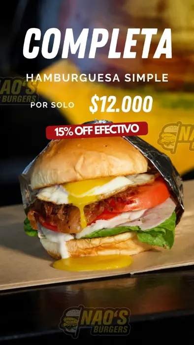 Nao's Burgers: Pieza de producto y precio